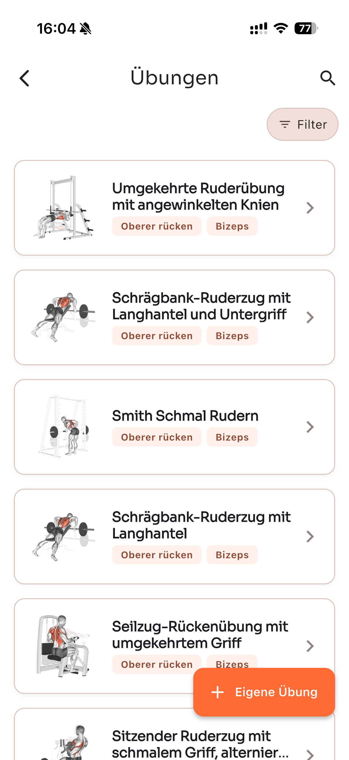 Übungsbibliothek mit gefilterter Suche